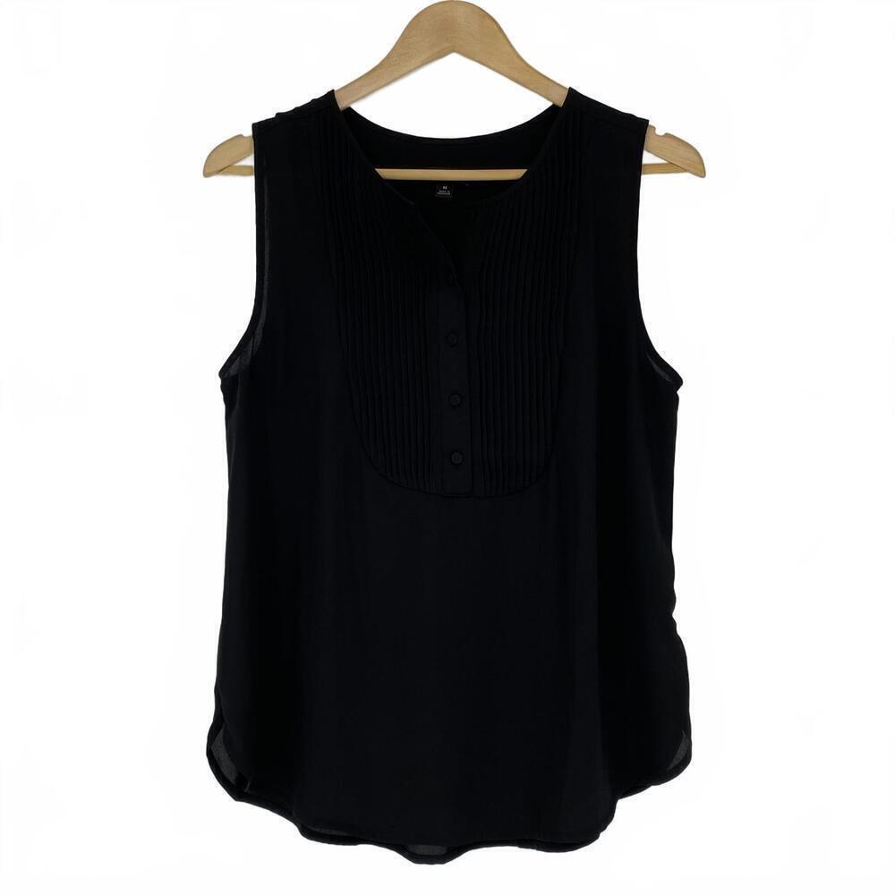 J.Crew Pleated Black Sleeveless Blouse - Size M